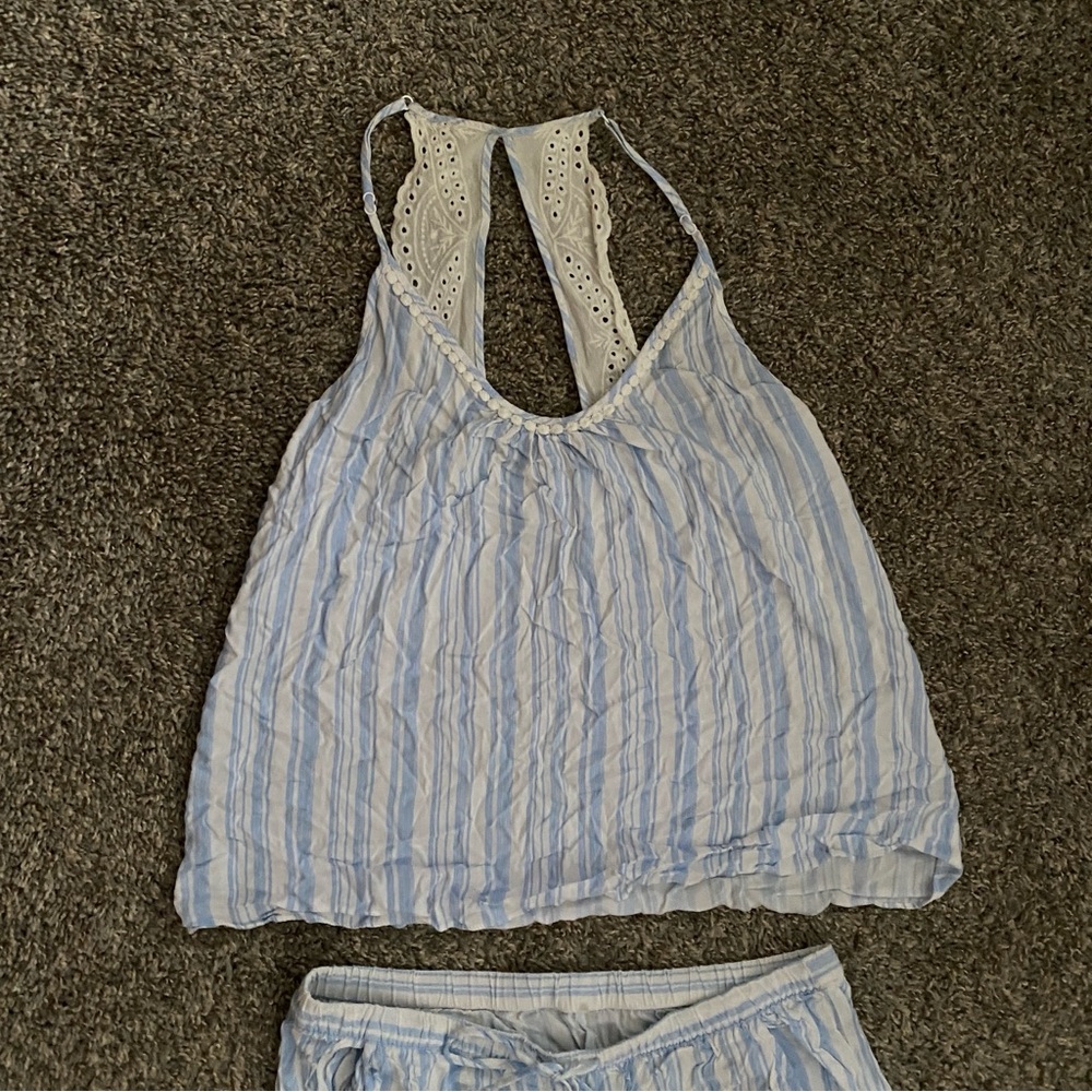 Blue and White Striped Women's Pajama Set
